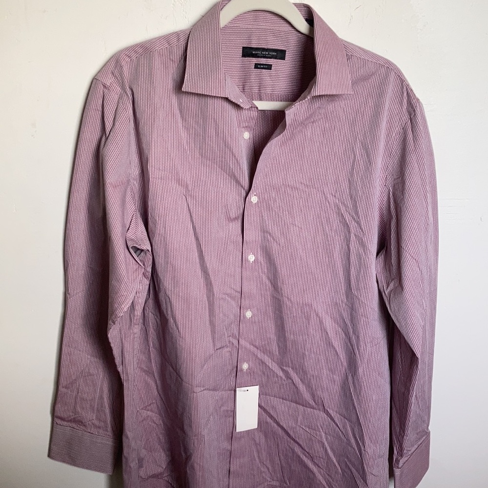 Marc New York Slim Fit burgundy stripe button down size 16-16.5 34-35